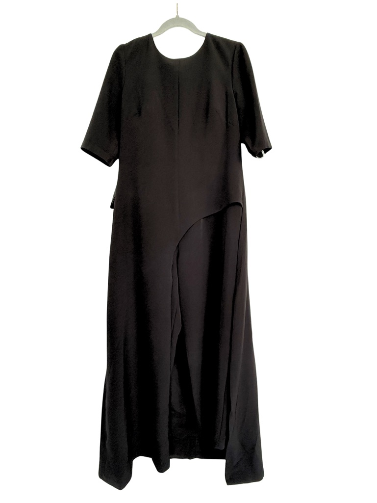 Kay Unger Black Asymmetric Overlay Jumpsuit Dress
